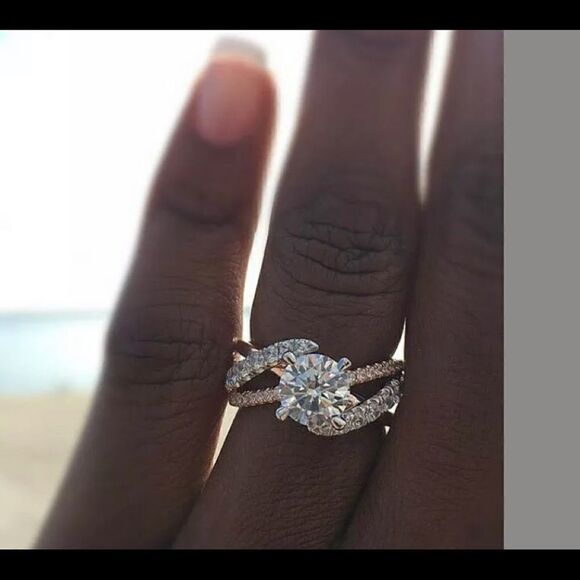 Rose Gold PLATED White Topaz Engagement Ring - Picture 1 of 1